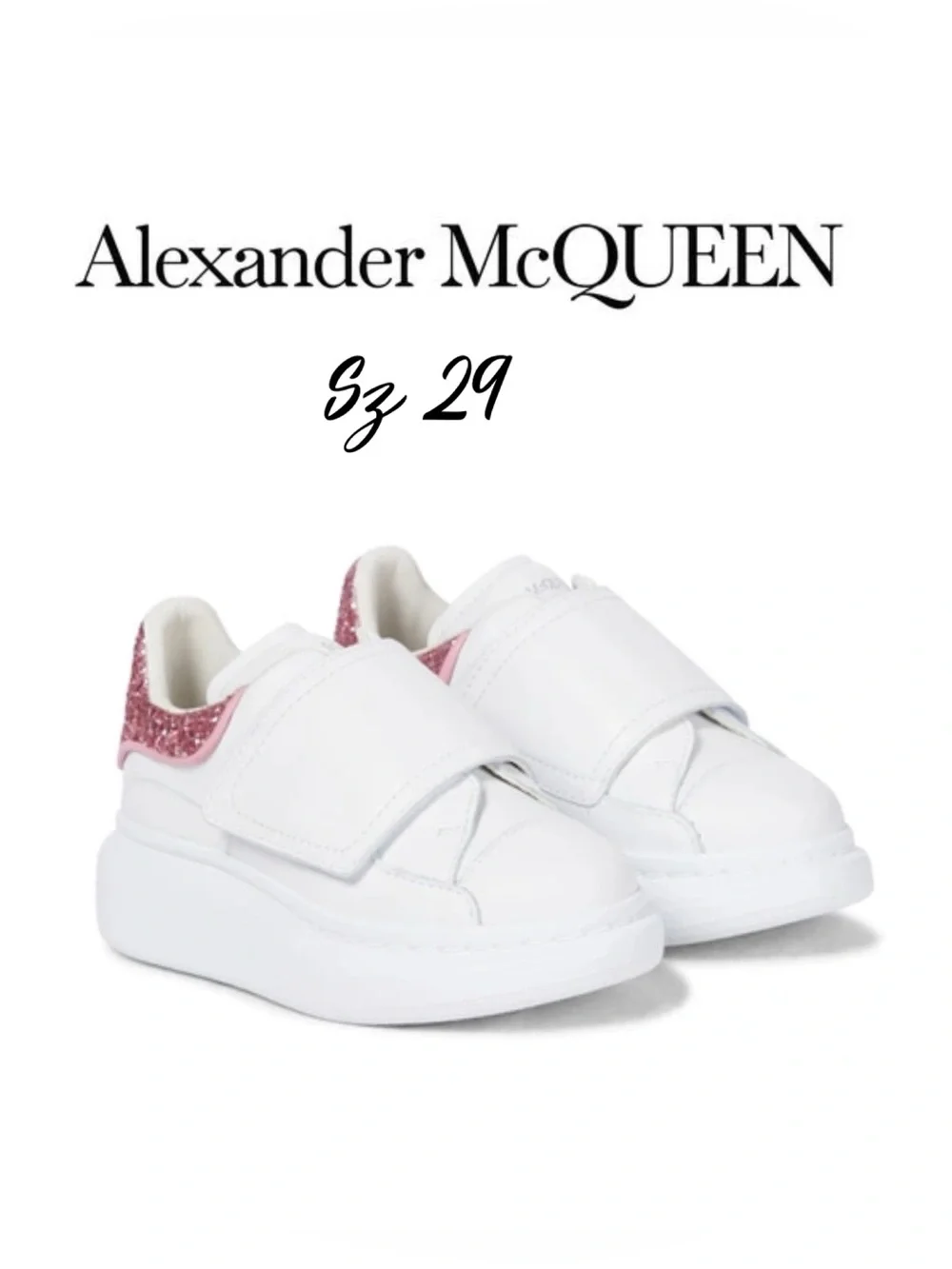 Alexander McQueen sz 29 Girl's Oversized pink Glitter Grip-strap Sneakers